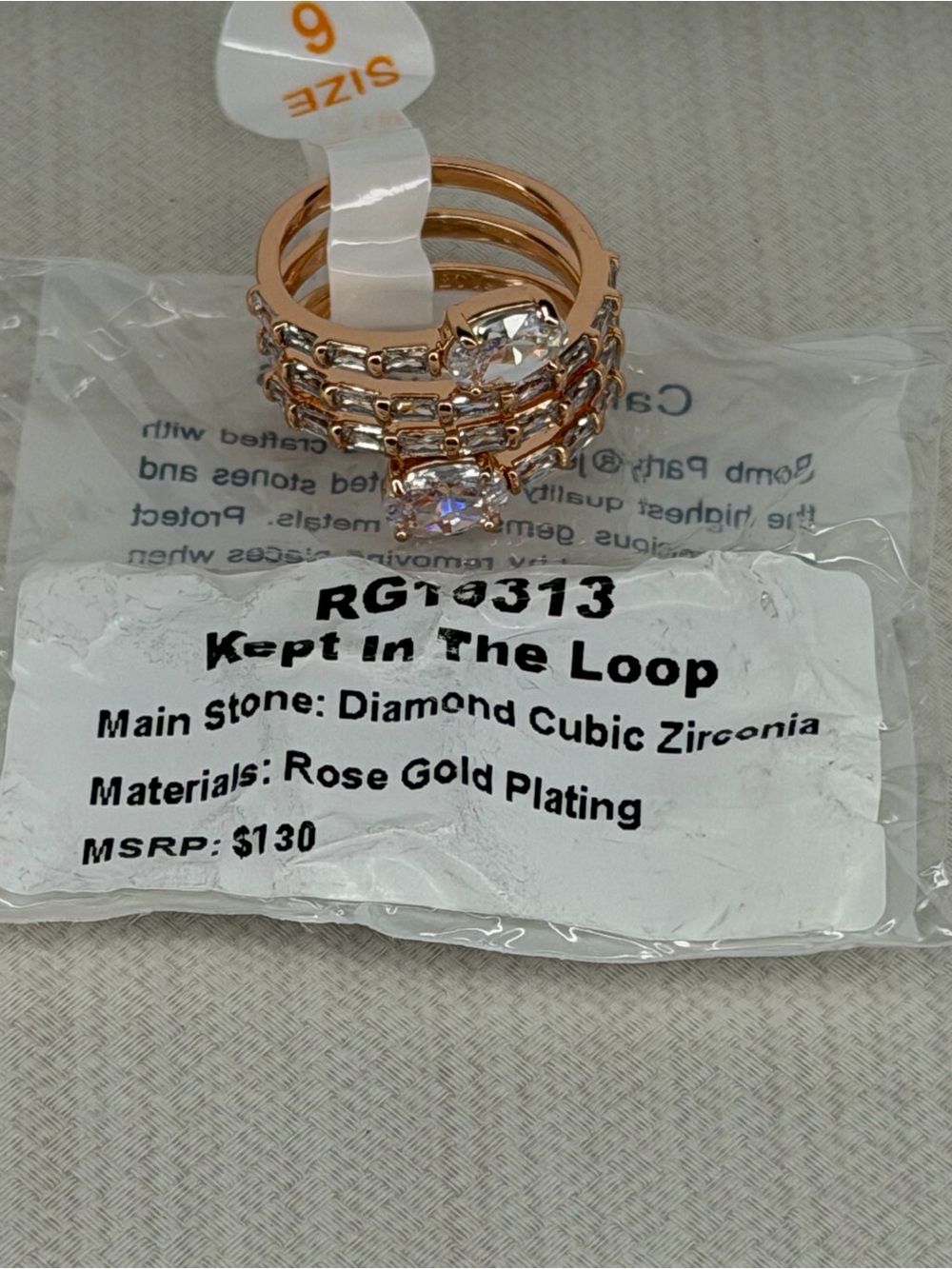 Bomb Party OG Ring Rose Gold CZ Size 6 New